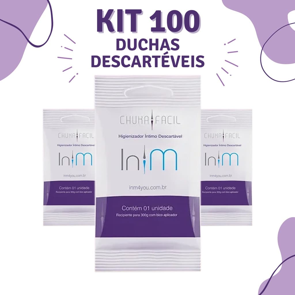 Kit C/ 100 Ducha Higiênica Descartável Íntima Ginecológica In-M Chuka Fácil Chuca Xuca Enema Clister