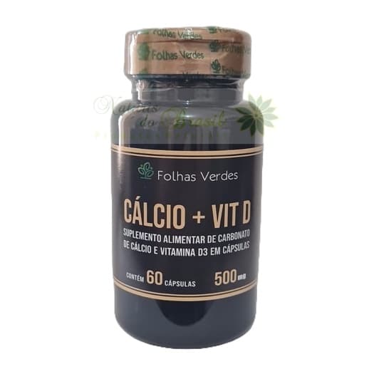 Cálcio com Vitamina D 500mg PREMIUM 60 Cápsulas - Folhas Verdes
