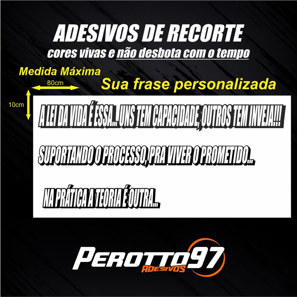Adesivo Frase personalizada medida máxima 80x10 fundo sombreado preto escrito em branco