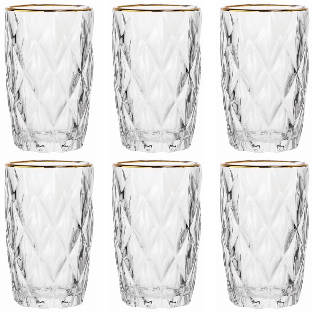 Jogo De 6 Copos Altos 340ml Borda Dourada Diamond Class Home