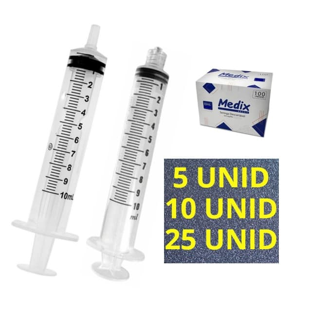 5/10/25 UN. Seringa 10ml Bico Liso ou Rosca Medix/DESCARPACK