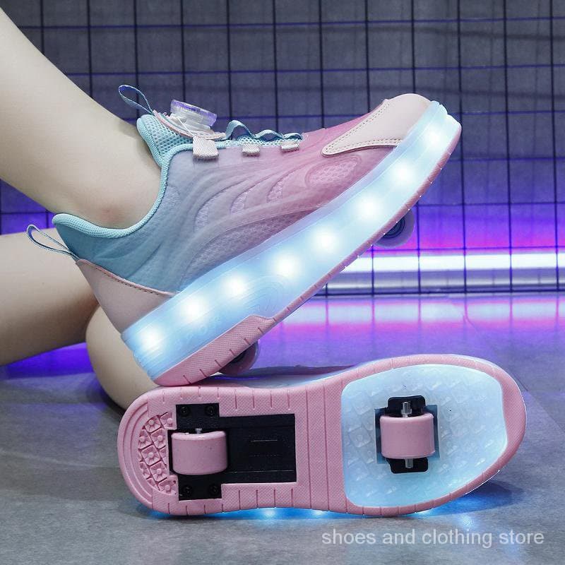 Heelys Sapatos Femininos Com led De Roda Dupla , Piscantes De Couro De Corte Baixo Pai-Filho 10YX YUJP