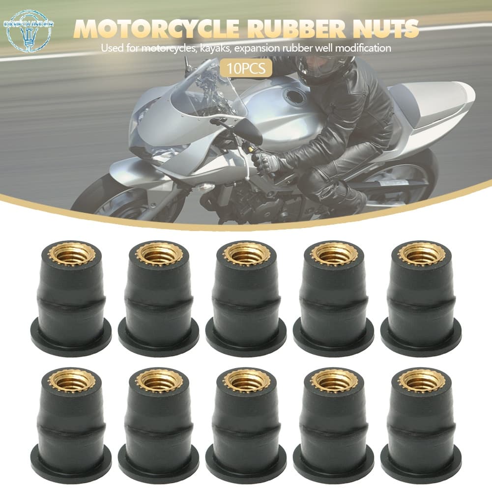 DG Kit 10 Porcas Borracha Convexas M5/M6 – Fixação Para-brisa Moto