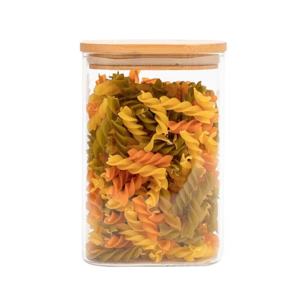 Pote De Vidro C/ Tampa De Bambu Quadrado Hermético 1100ml Para Mantimentos Design Sofisticado