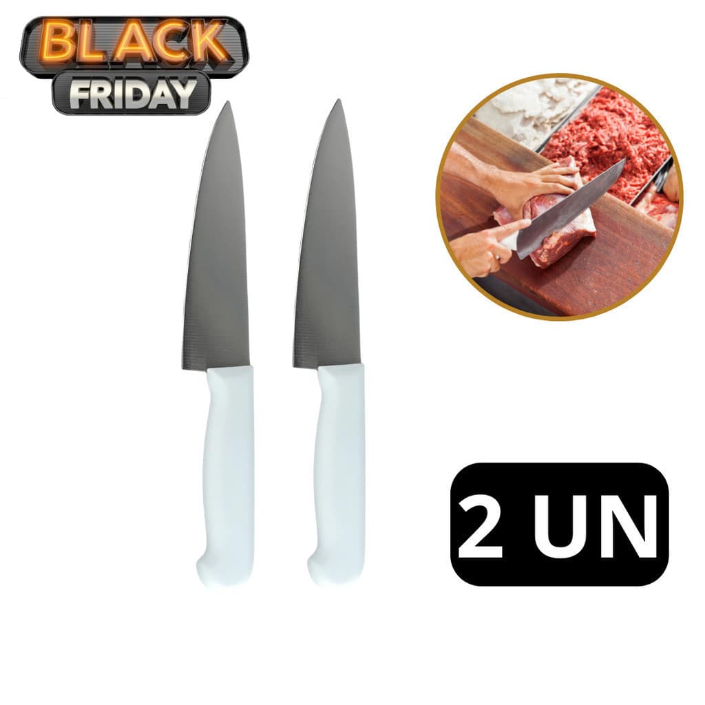 Kit 02 Faca De Cozinha Inox Profissional 7 Do Chef Cabo Branco 30CM