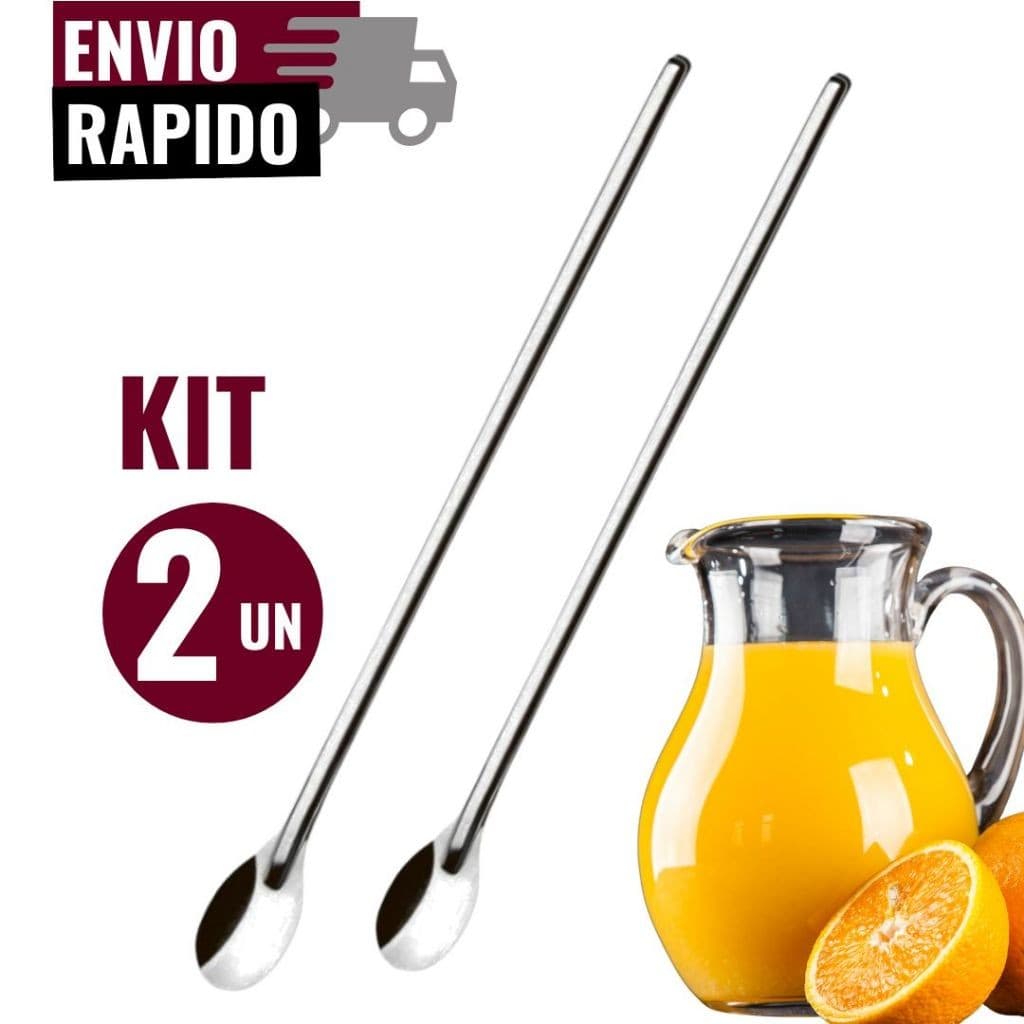 Kit 2 Colheres Inox 30 Cm Para Suco Drinks Bebidas