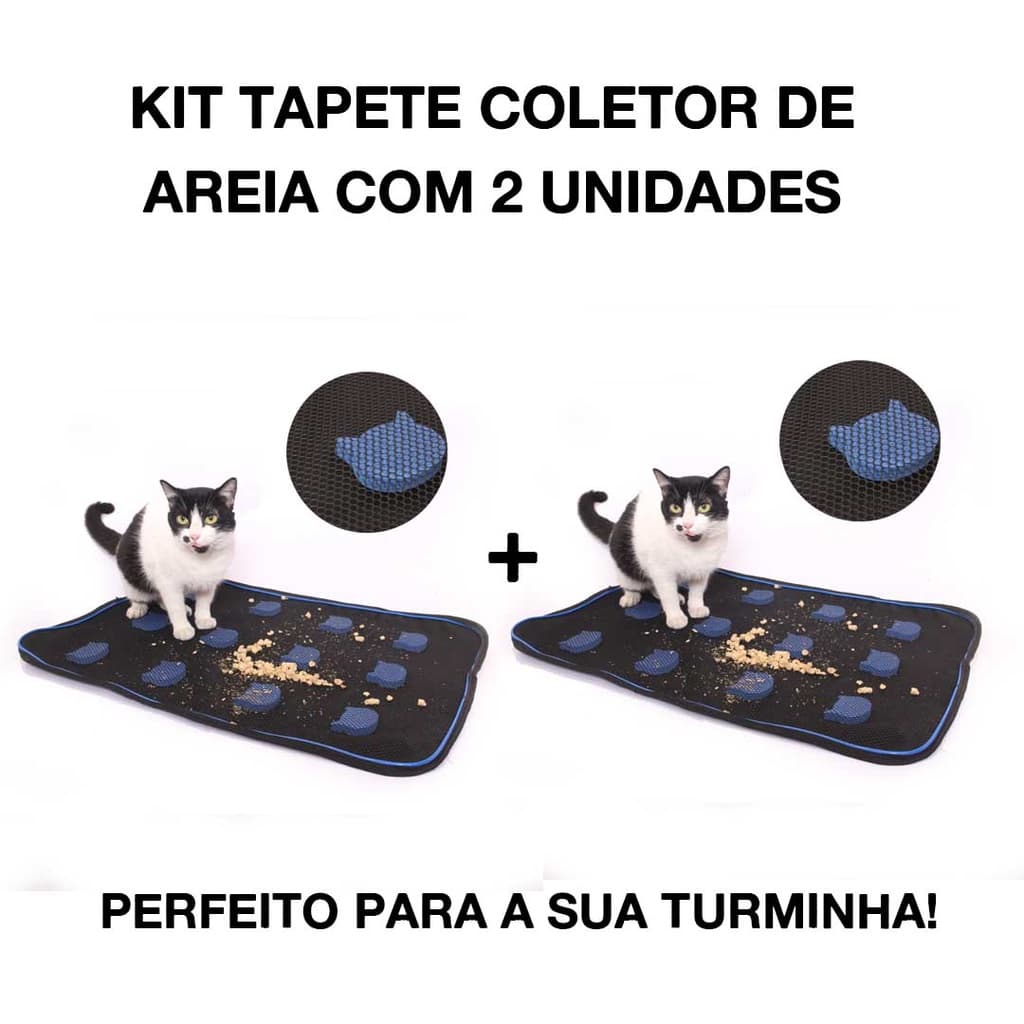 Kit Tapete Coletor de Areia Para Gatos c/ 2 Unidades Azul