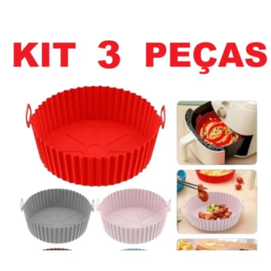 KIT 3 Forma De Silicone Para Air Fryer Forno Microondas Fritadeira Assadeira – Reutilizável Antiaderente Flexível