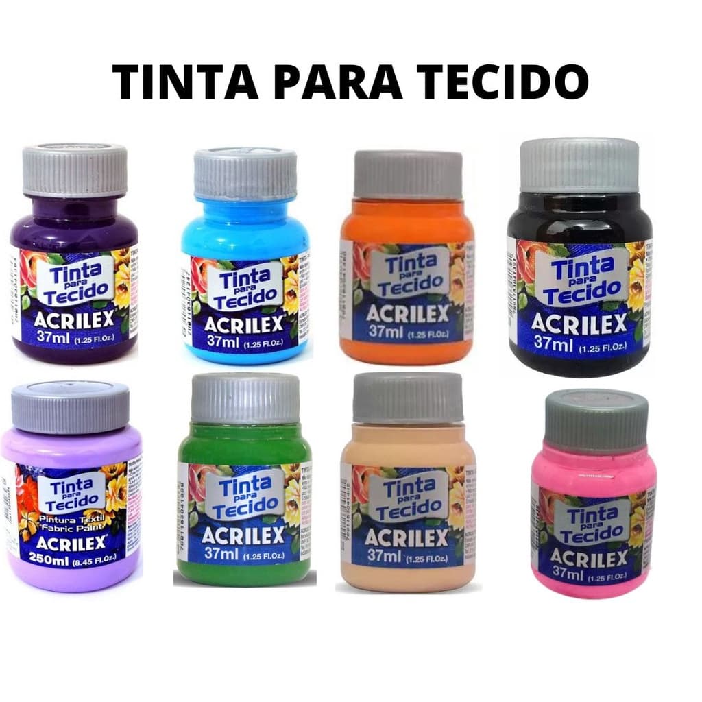 Kit 4 Tintas de Tecido Fosca Diversas Cores 37mL Acrilex Secagem Rápida Tons Vivos