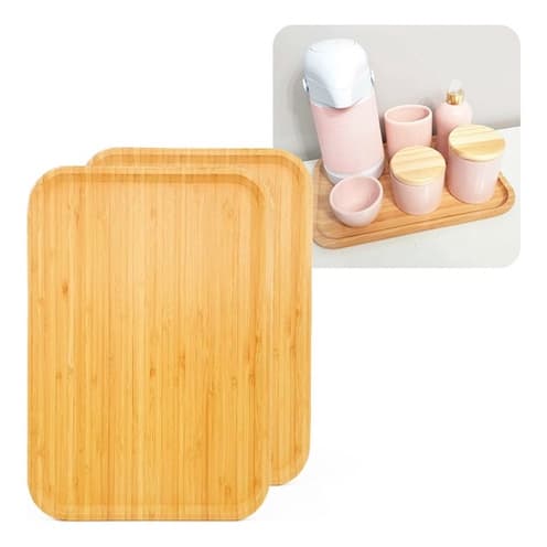 2 Unidades Kit Bandejas Petisqueira Retangular De Bambu Servir Tabua Decoração Cozinha Churrasco
