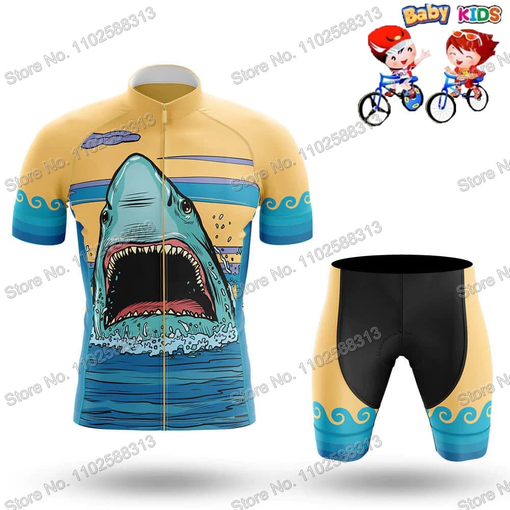 2027 Novo 2023 Tubarão Dos Desenhos Animados Engraçado Crianças Conjunto Camisa De Ciclismo Camisas Da Bicicleta Estrada