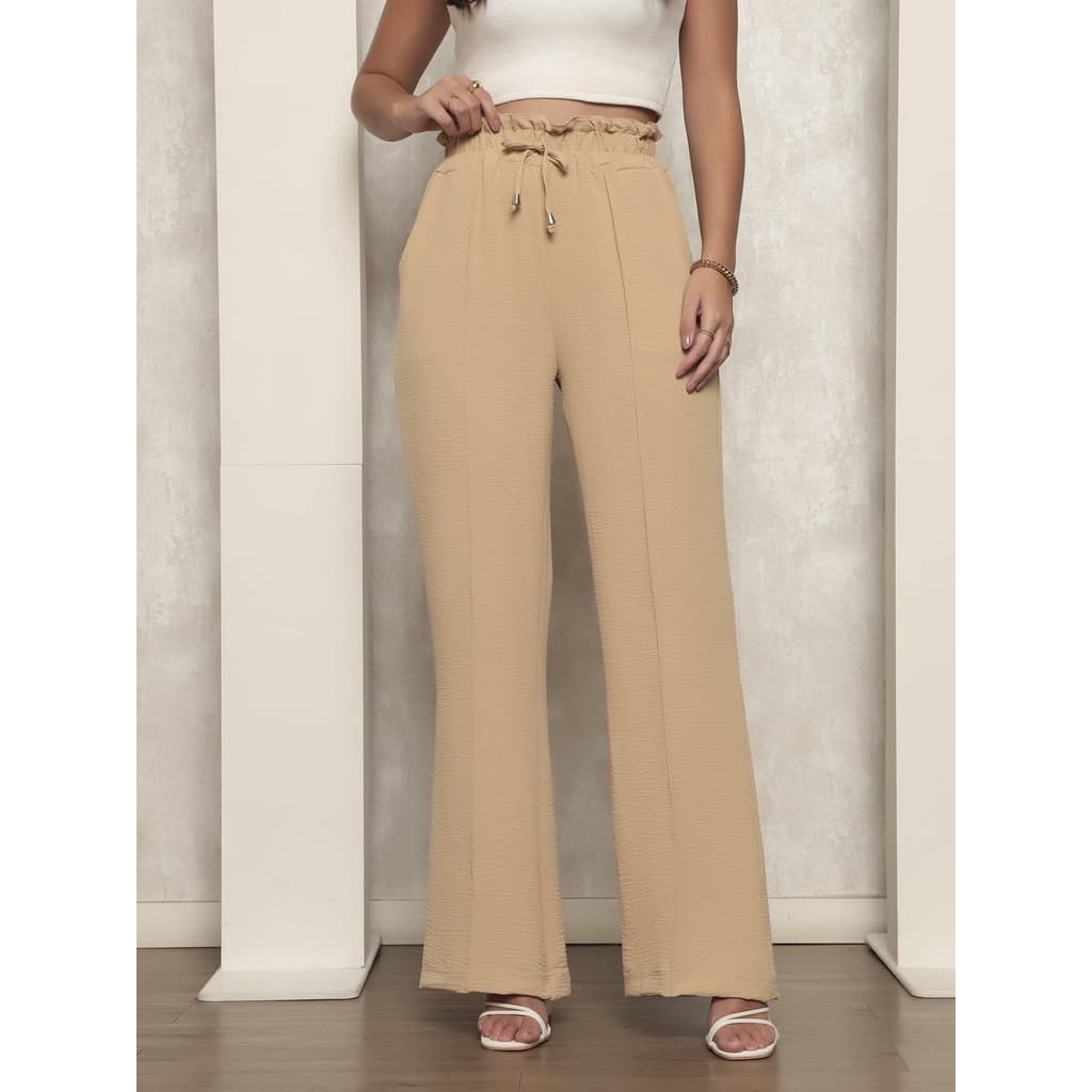 Calça Feminina Duna Cós babado Amarrar Ocasional