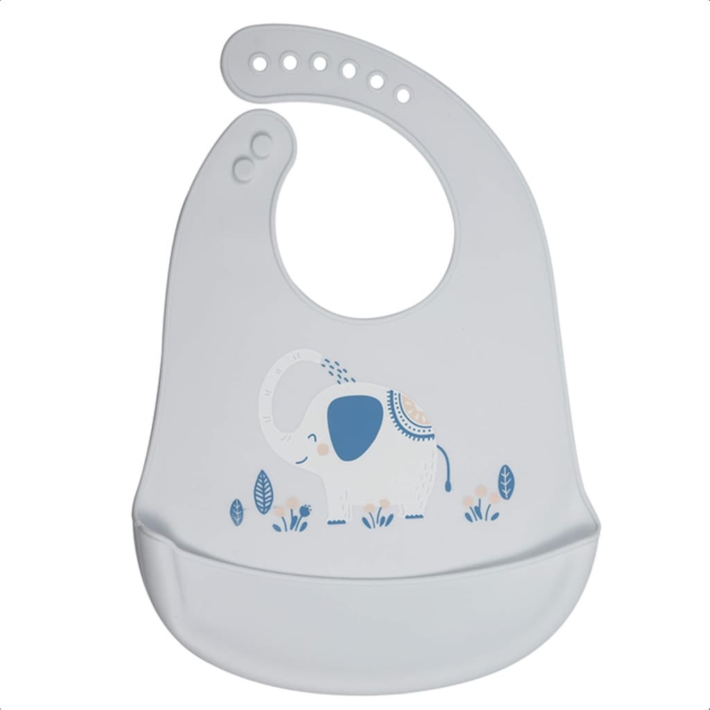 Babador Com bolso cata-migalhas de Silicone Infantil Bichos Elefante Fecho Ajustável Impermeável e Maleável KaBaby 1049E