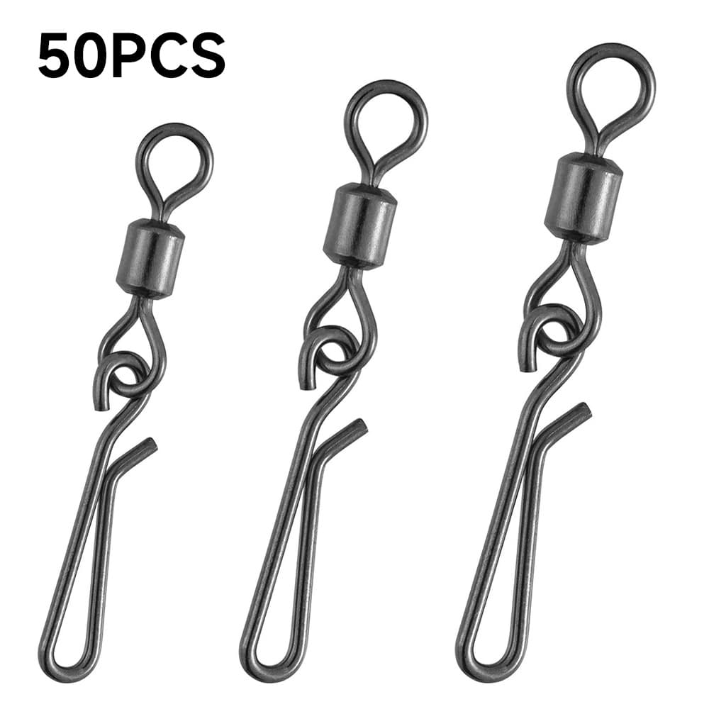 50PCS Quick Clip Gira Change Stainless Steel Fast Snaps Clipes De Pesca Pendurar Crankbait Lure Clips Conector Água Doce