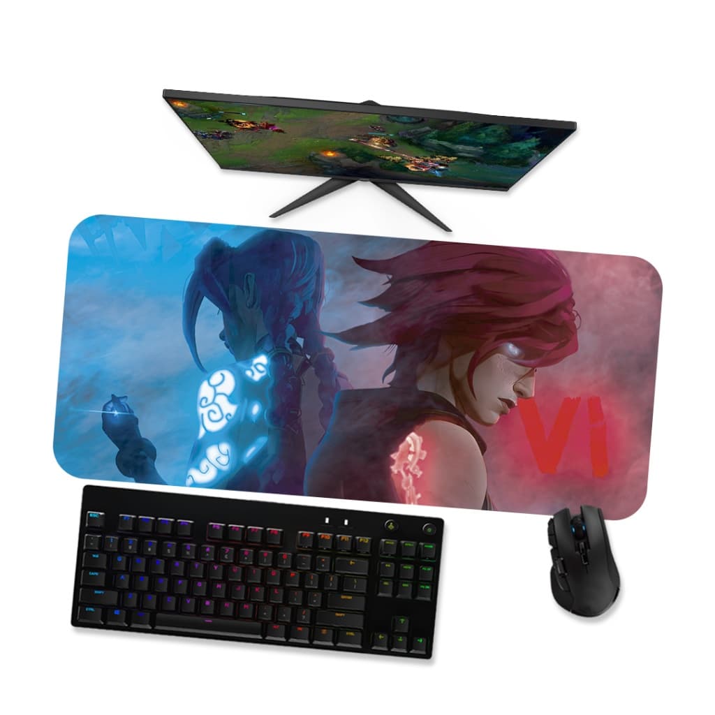 Mouse Pad Gamer Grande LoL Arcane Jinx e Vi 2  LoL 90x40 80x40 60x40 70x30 45x40