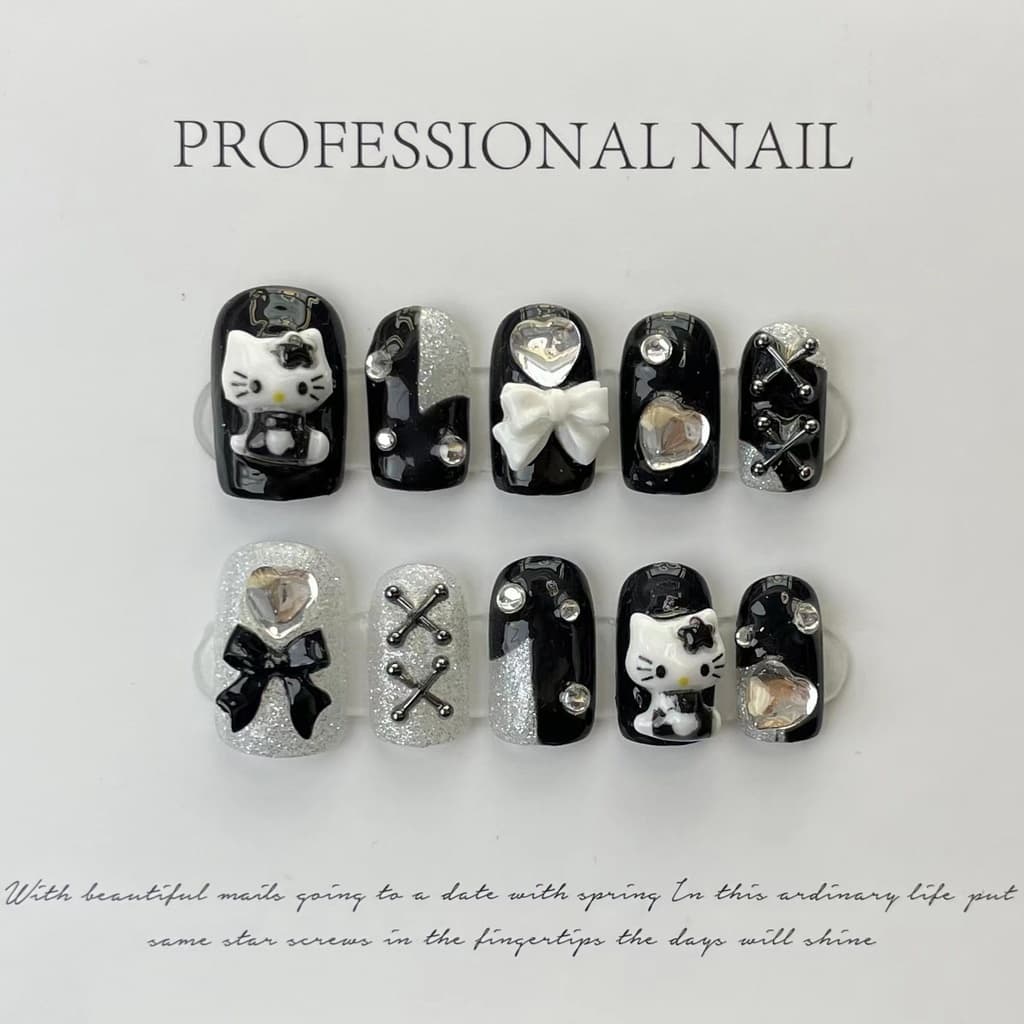 Bonito Olá Kitty Artificial unha fototerapia unhas escuras Olá Kitty Bow Nail Art Patches removíveis