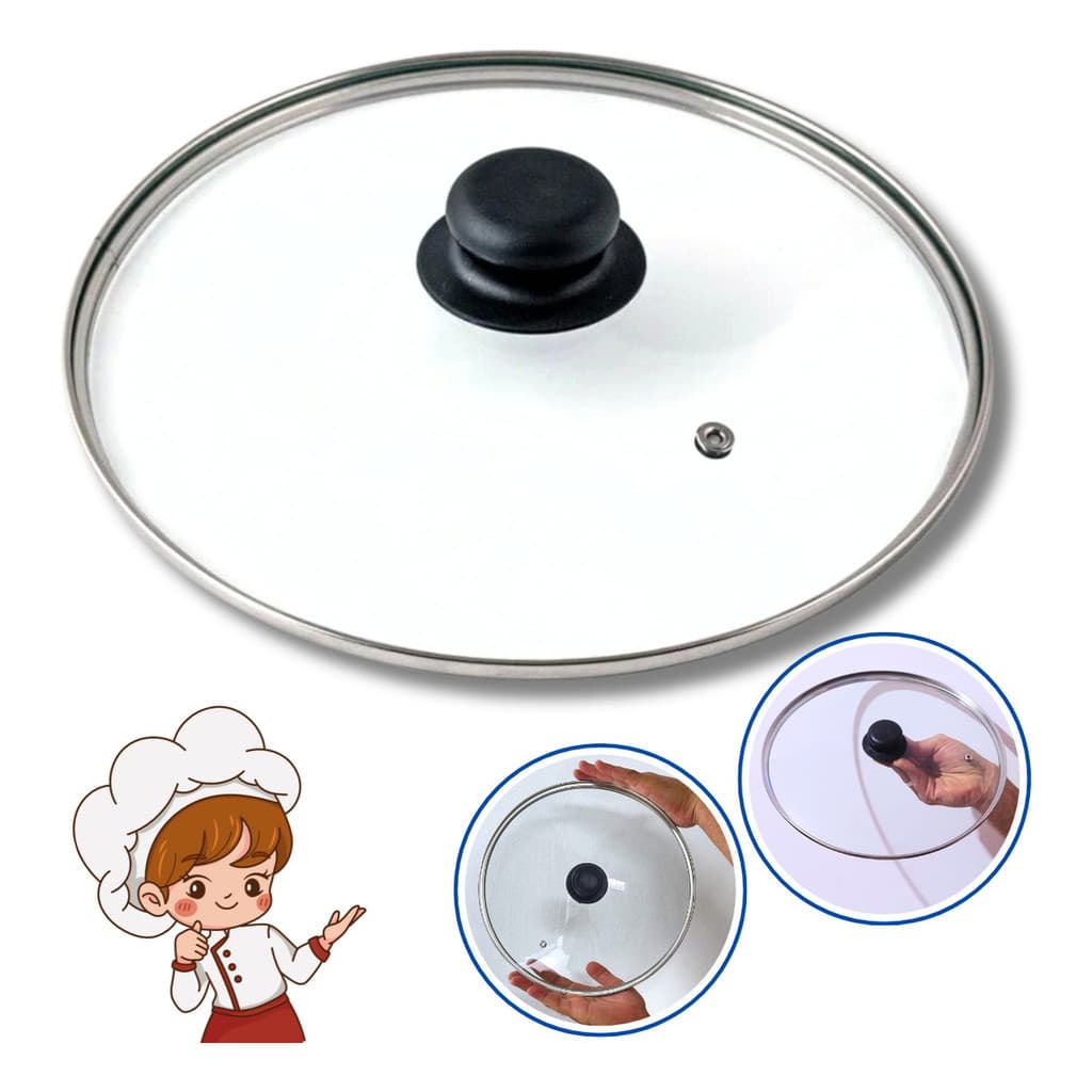 Tampa De Vidro Para Panela e Frigideira Com Pomel puxador N 12 14 16 18 20 22 24 26 28 30 32