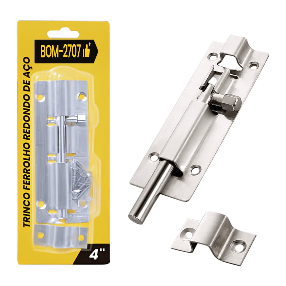Trinco Ferrolho Redondo 90mm x 35mm AçoInoxidável, Alta Durabilidade BOM2707