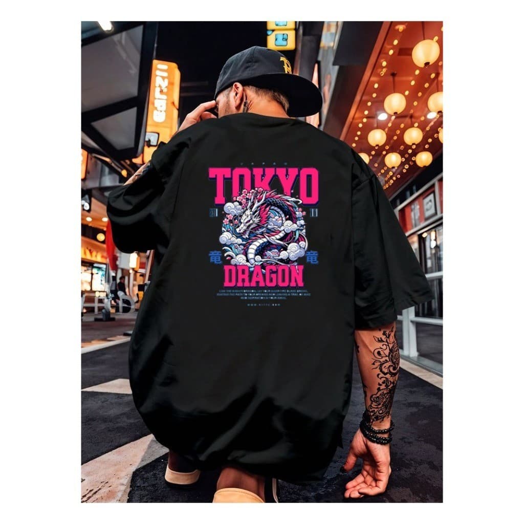 Camiseta Camisetão Oversized de luxo Tokio Dragon Cultura Japonesa Larga Unissex Promoção Confortável 100% Algodão