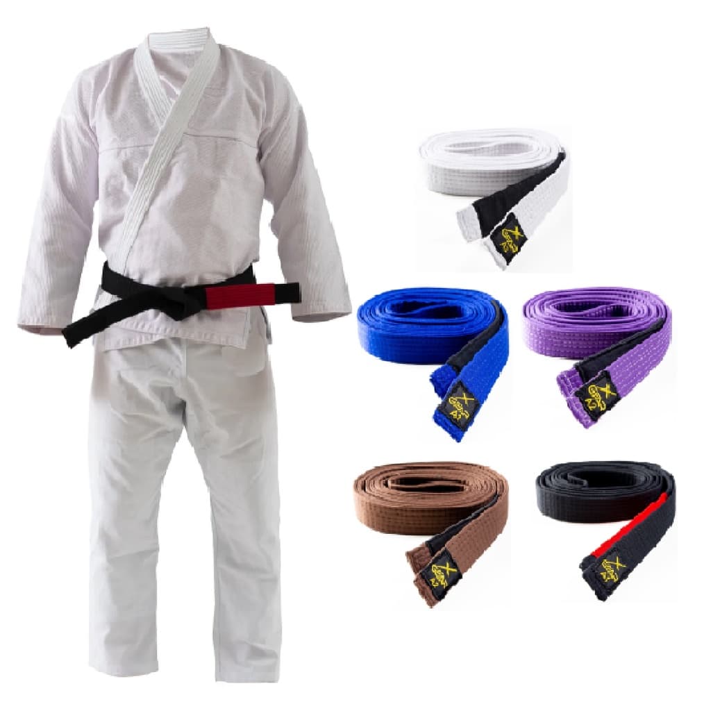 Kimono Jiu jitsu Trançado Branco Liso + Faixa CBJJ