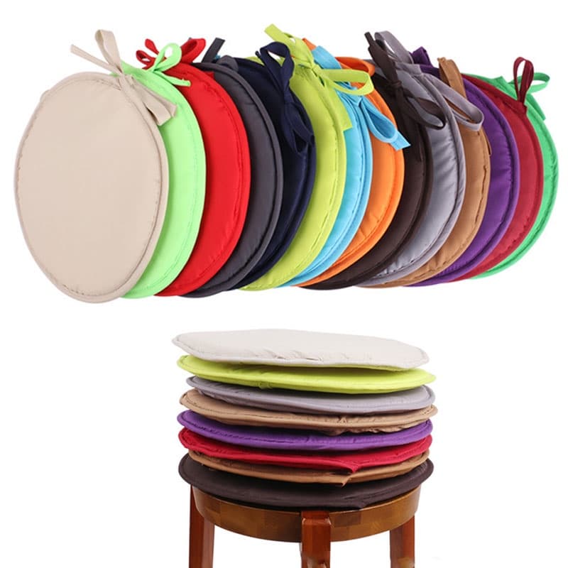 Almofada De Cadeira De Forma Redonda Esponja Circular Assento Banqueta Cor Sólida Amarração Removível 30/38cm