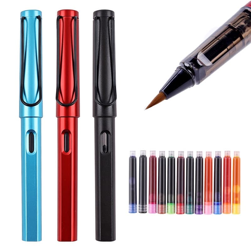 Caneta de caligrafia com ponta macia para estudantes, sacos de tinta disponíveis