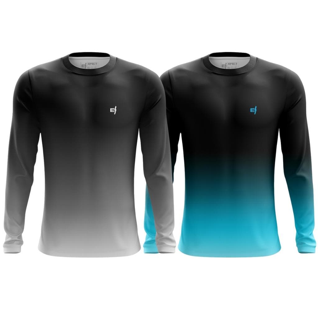 Kit 2 Camisa Masculina Manga Longa Camiseta Treino Estampada Protecao UV Academia Corrida Malhacao