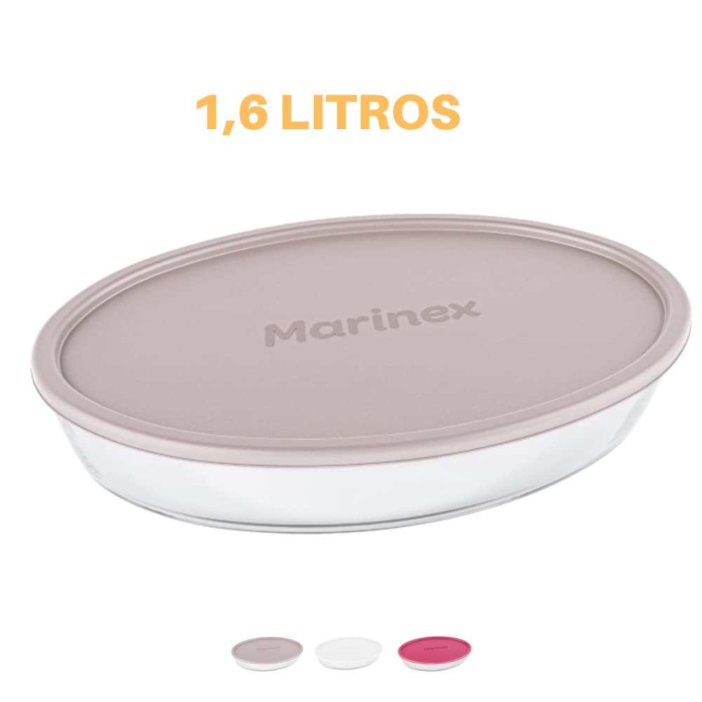 Assadeira Oval Vidro Com Tampa 1,6L Refratário Marinex