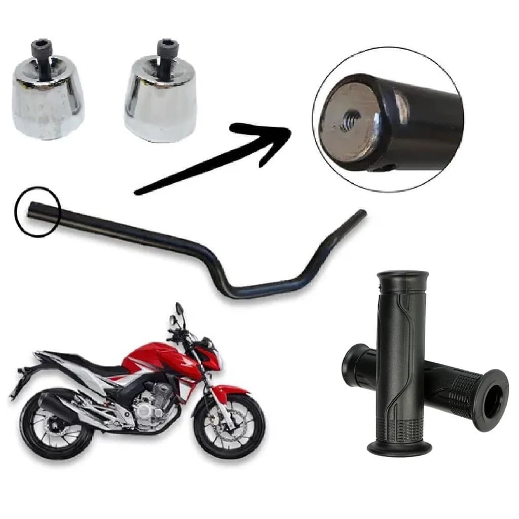 Kit Guidão de Moto Pezinho Manopla Moto Cb 250 Twister Peso 2014 / 2020 Aço Carbono