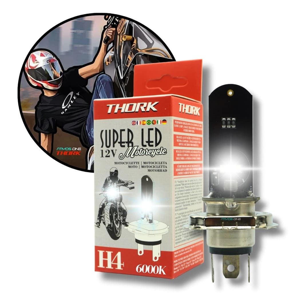 Lâmpada De Led H4 Farol Para Moto Super Branca AC DC 6000k Super Ultra Led Thork Forte