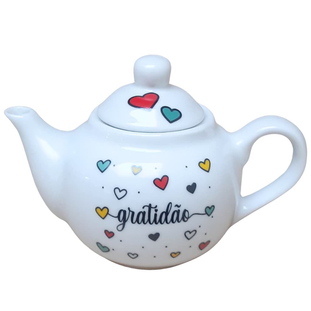 Bule Chaleira 500ml Gratidão - Porcelana decorada