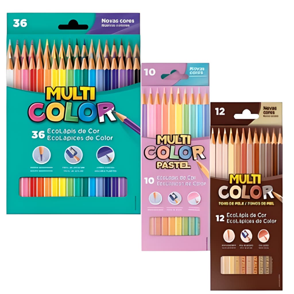 Kit Lápis De Cor Multicolor 36 Cores 12 Tons De Pele 10 Tons Pastel