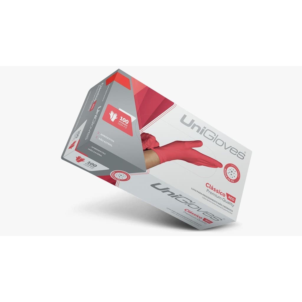 LUVA UNIGLOVES PROCEDIMENTO LATEX COM PO CLASSICO VERMELHO RED 100UN