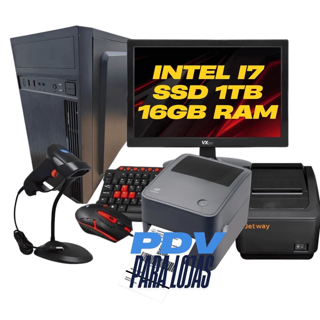 Kit Loja Pdv I7 ssd960 16RAM + Tela + Leitor + imp etiqueta