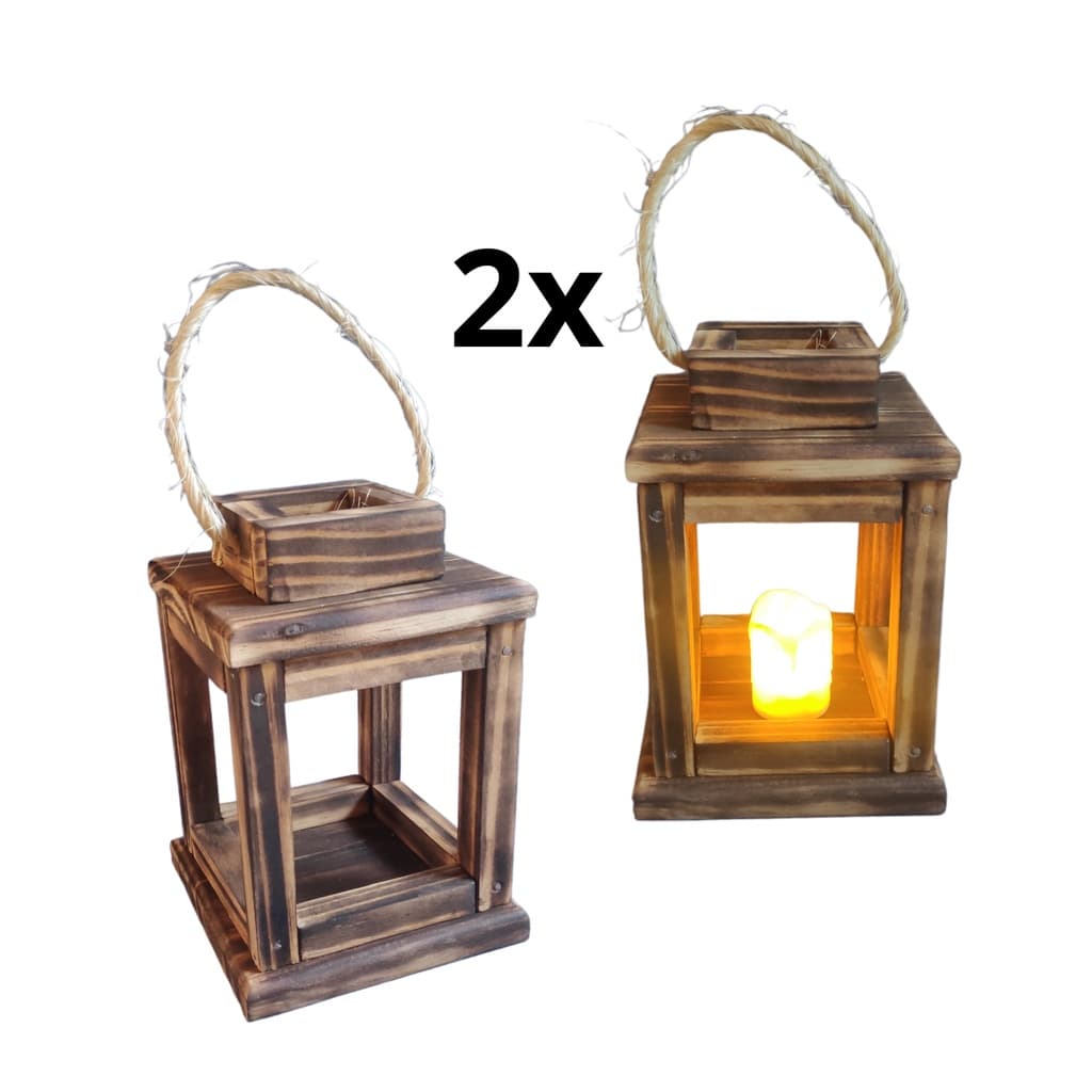 Kit 2 Luminária Marroquina De Madeira Com Vela Led Decoração