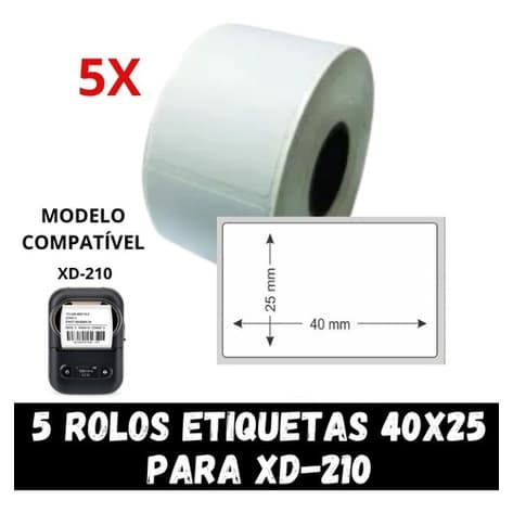 5 Rolo Etiqueta adesiva para Xd-210 XD-310 PT-260 - 40x25