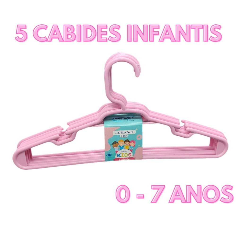 Kit 5 Unidades Cabide Infantil Rosa Organização Roupa Infantil Bebê