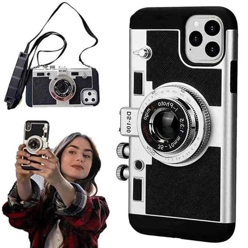 Emily Em Paris 3D Retro Câmera Caso De Couro Para IPhone 17 16 11 13 14 15 Pro Max 12 Mini XS XR X 7 8 Plus SE 2020