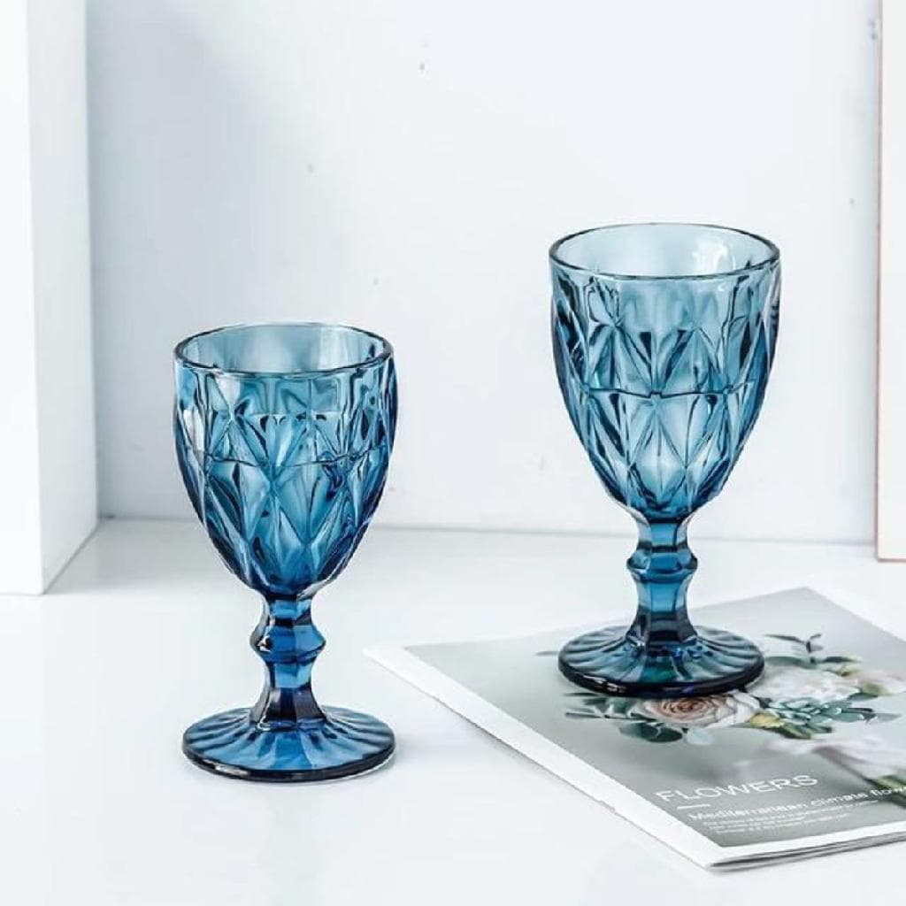 Conjunto 2 Copos Taça Azul Diamante 300ml Para Agua Vinho