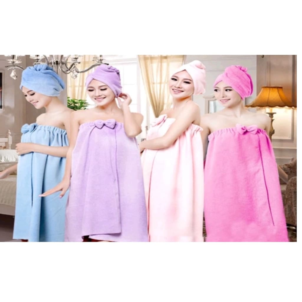 2 Pçs/Conjunto Roupão De vestido Banho Fibra Superfina E Toalha De Banho Seca Cabelo De Fibra Superfina