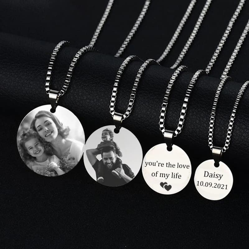 Colar Personalizado Com Foto Pingente Redondo Colar Aço Inoxidável Masculino Femininopingente Masculino Aço