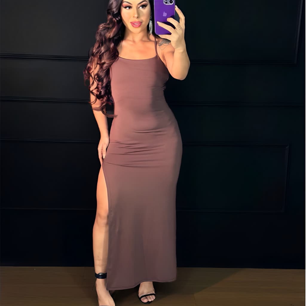 Vestido Suplex Premium longo com fenda elegante empina bumbum
