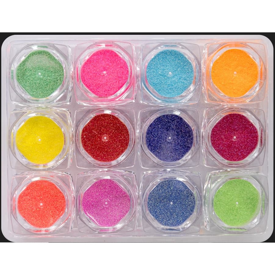 Kit Glitter C/12 Potes Fino Purpurina Decoração Brilho Nail Unhas e Maquiagem Multiuso