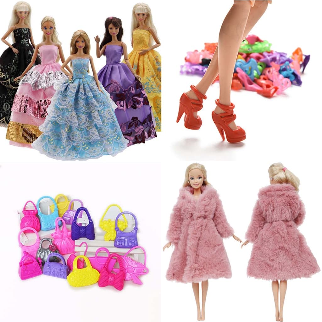 Kit De Acessórios Para Bonecas Sapatos Vestidos Longos e Curtos Casaco Bolsas Acessórios Diversos - Sheilinha Confecção