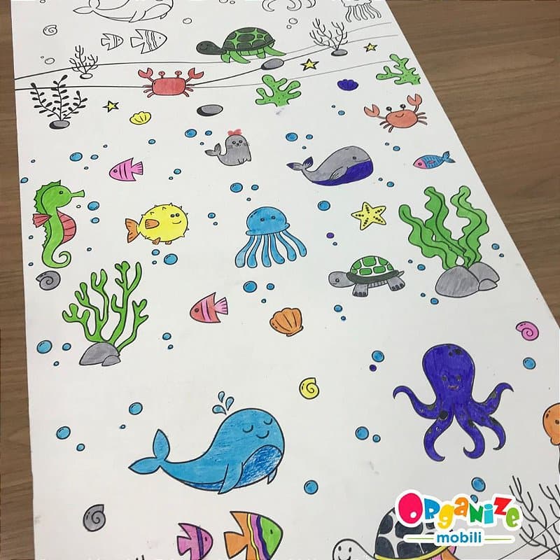 Bobina de papel para colorir - animais (somente rolo de papel tema fundo do mar)
