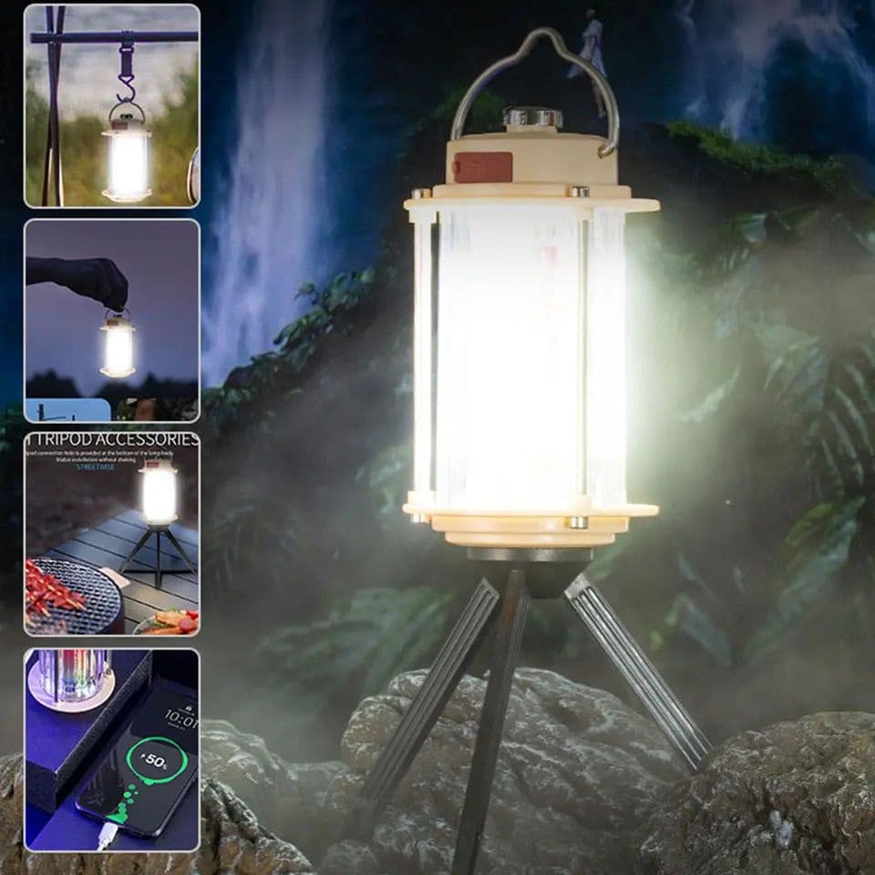 Lampião Com Tripé Para Acampamento Lanterna De Luz Forte À Prova D'Água Chuva IP66 Barraca De Pesca