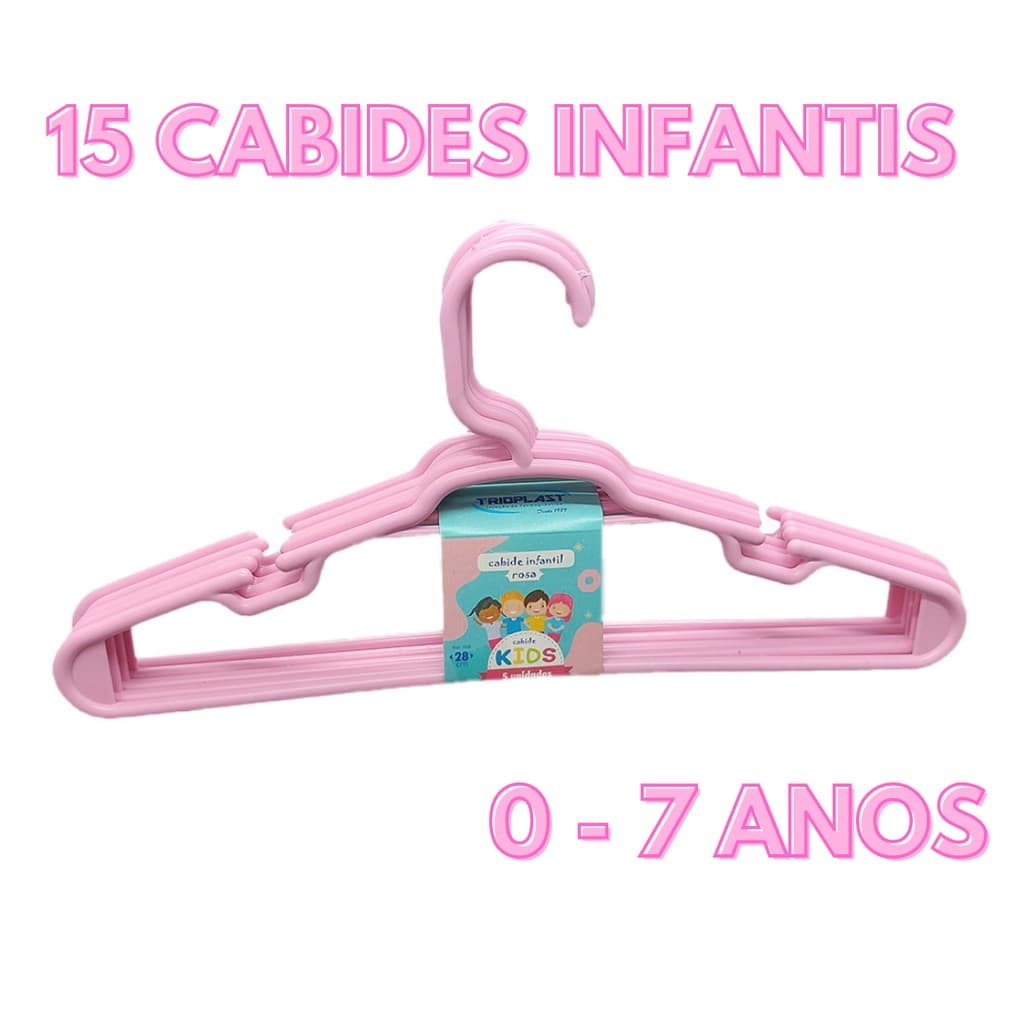 Kit 15 Unidades Cabide Infantil Rosa Organização Roupa Infantil Bebê