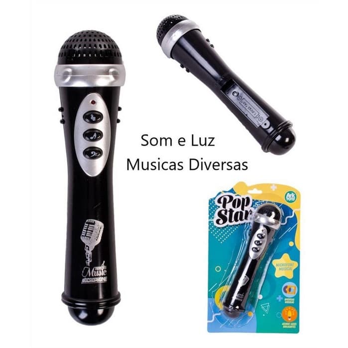 Microfone Infantil Musical Pop Star Preto