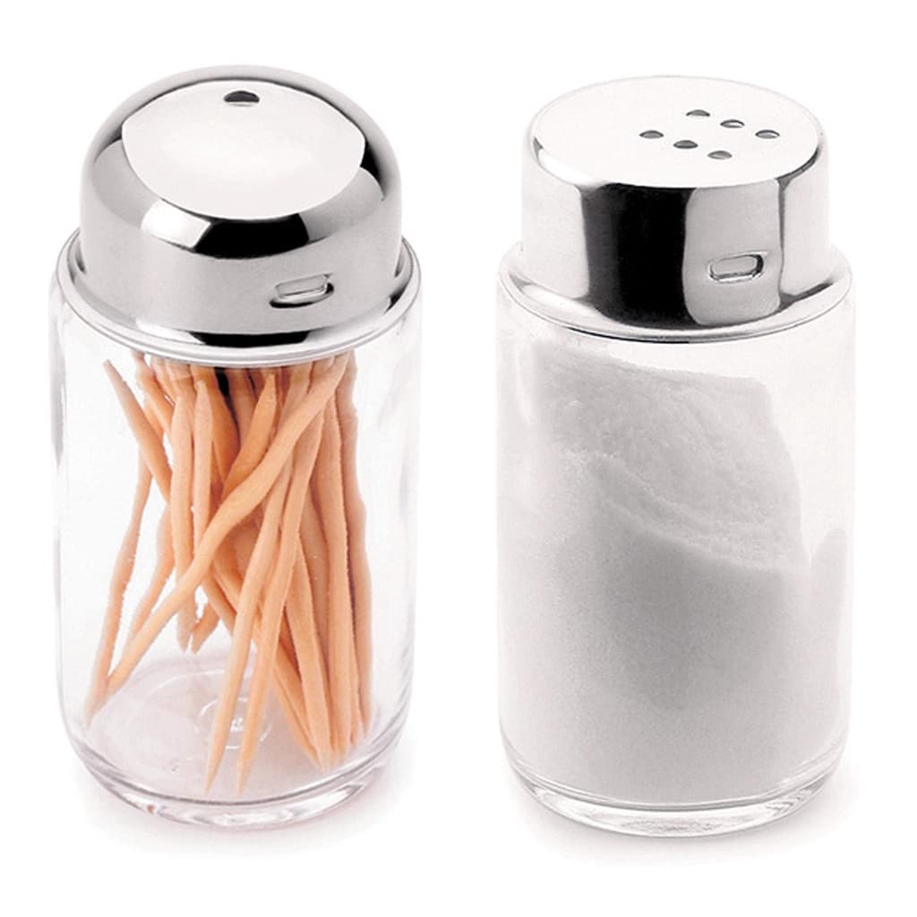 Conjunto Paliteiro Saleiro De Vidro 100g Tampa Inox Mesa Porta Sal Palito De Dente Mesa Organizada Casa Cozinha