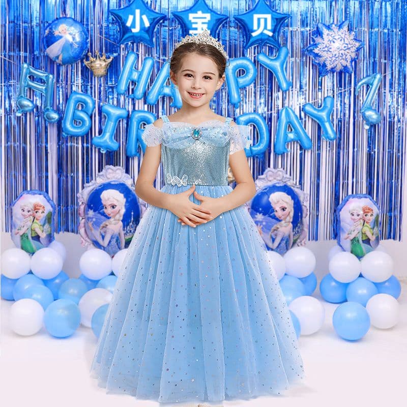 Safira cinderela fora do ombro vestido de verão saia princesa saia crianças saia meninas esqui